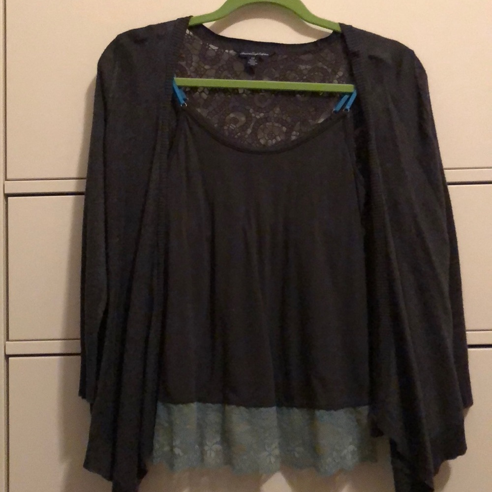 Lace camisole and sweater combo